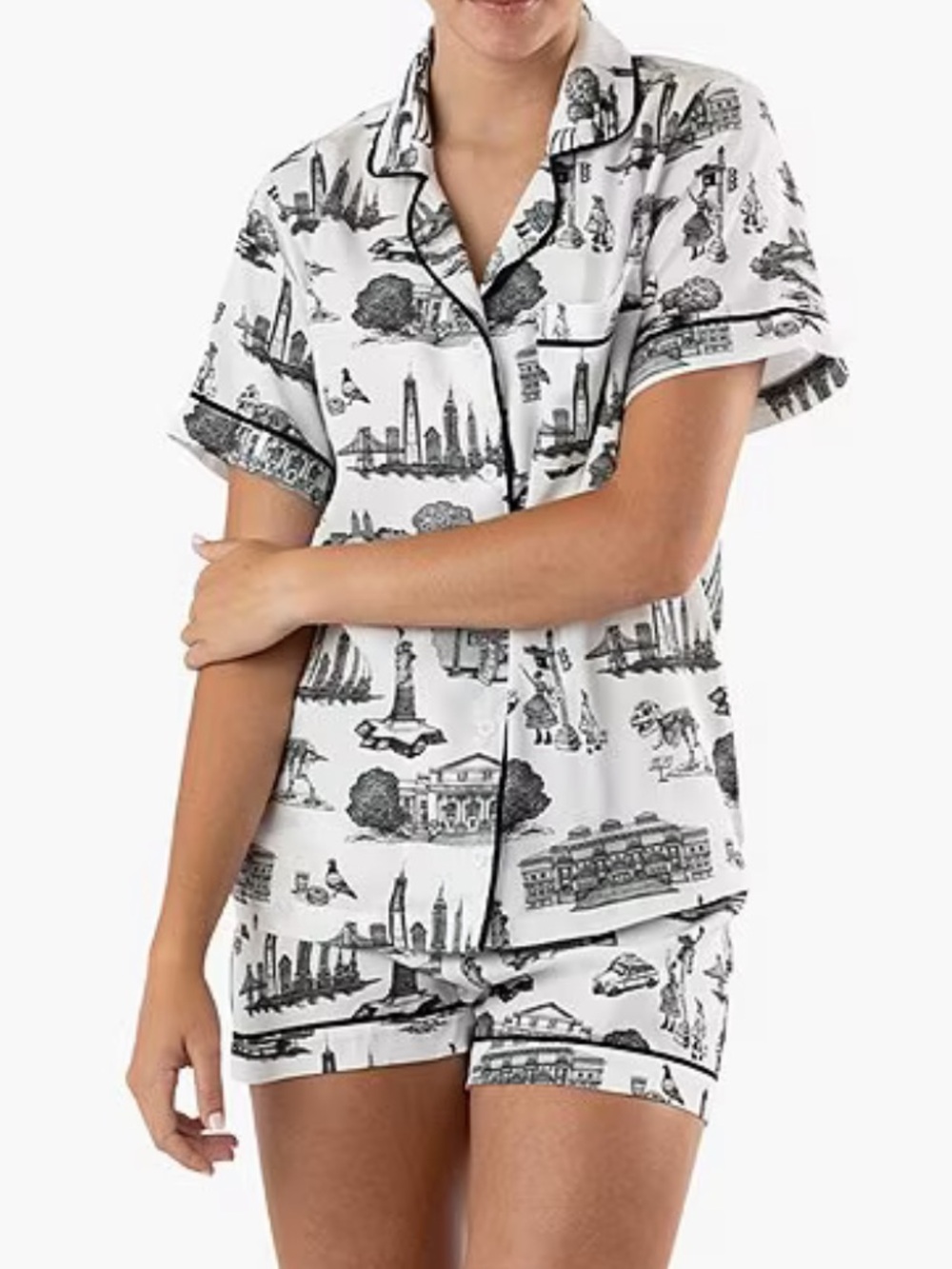Katie Kime New York Toile Woven Shorty Pajama Set - Picture 2 of 6